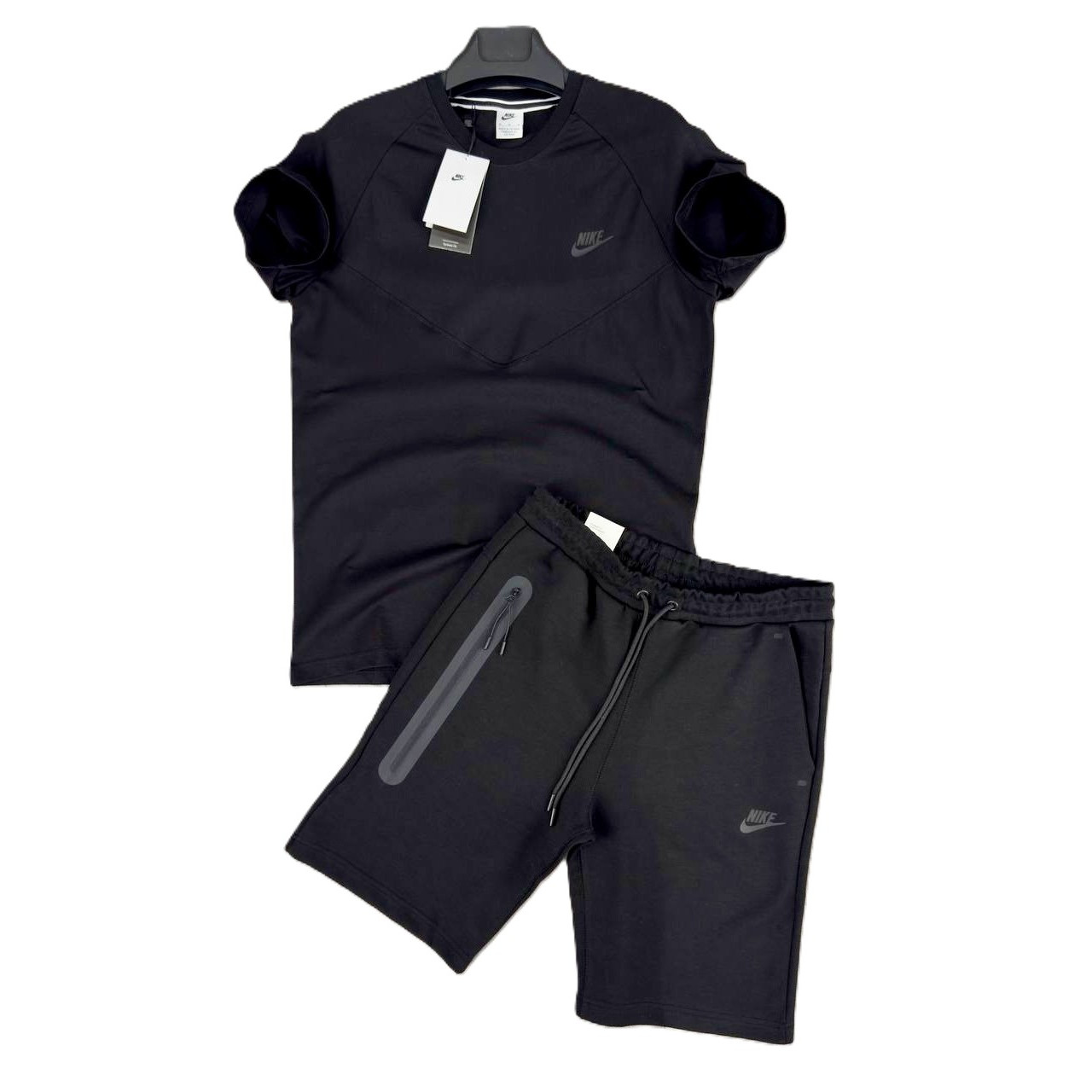 Мъжки спортен къс екип Nike Tech Fleece Shorts+T-shirt Black