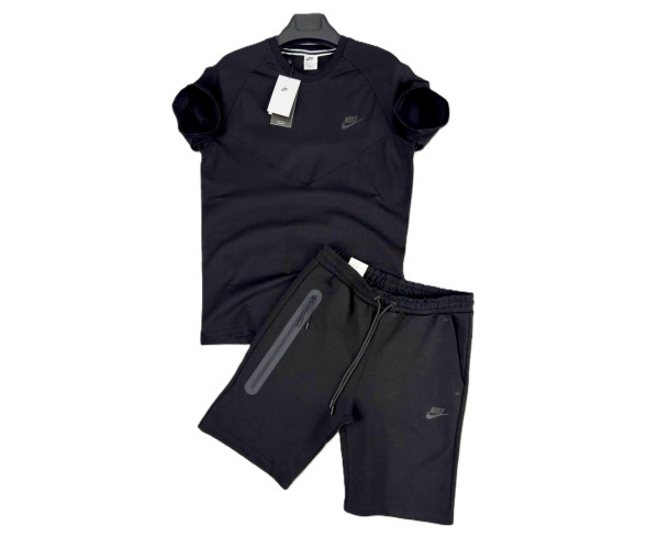 Мъжки спортен къс екип Nike Tech Fleece Shorts+T-shirt Black