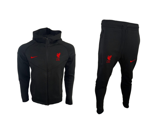  Мъжки спортен екип Nike Tracksuit Liverpool Tech Fleece Black Red