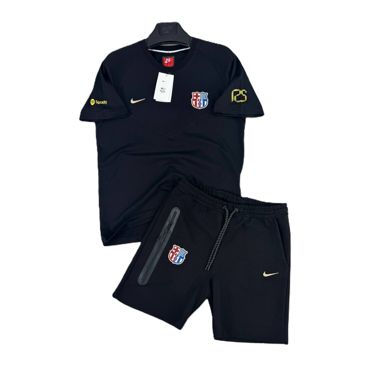 Мъжки спортен къс екип Nike Tech Fleece BARCELONA Shorts+T-shirt Black