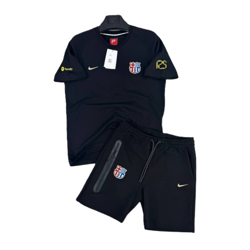 Мъжки спортен къс екип Nike Tech Fleece BARCELONA Shorts+T-shirt Black
