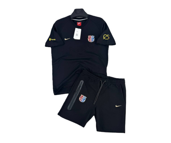 Мъжки спортен къс екип Nike Tech Fleece BARCELONA Shorts+T-shirt Black