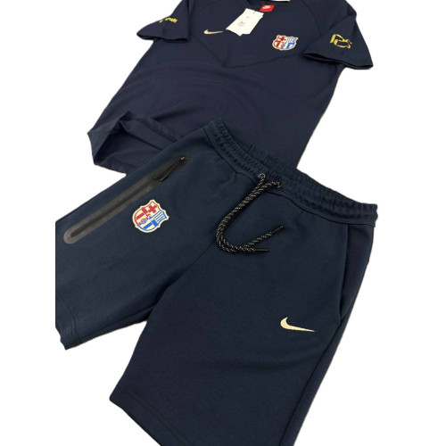 Мъжки спортен къс екип Nike Tech Fleece BARCELONA Shorts+T-shirt Dark Blue