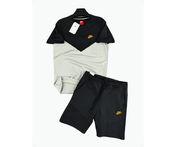 Мъжки спортен къс екип Nike Tech Fleece Shorts+T-shirt Dark Grey