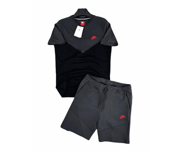 Мъжки спортен къс екип Nike Tech Fleece Shorts+T-shirt Black & Dark Grey