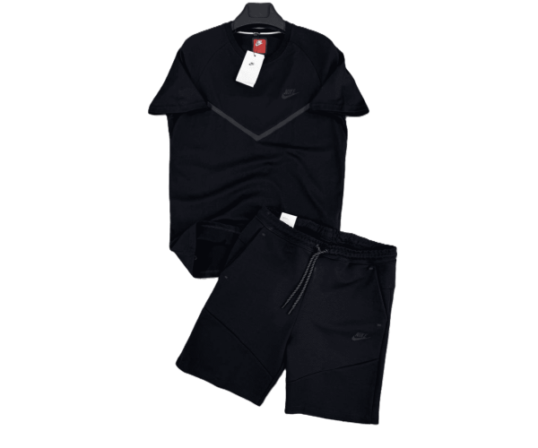 Мъжки спортен къс екип Nike Tech Fleece Shorts+T-shirt Black