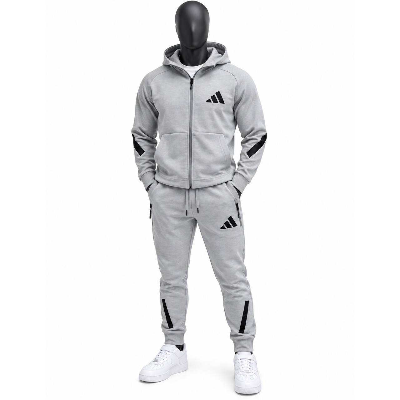 Мъжки спортен екип Adidas Tracksuit Grey Black