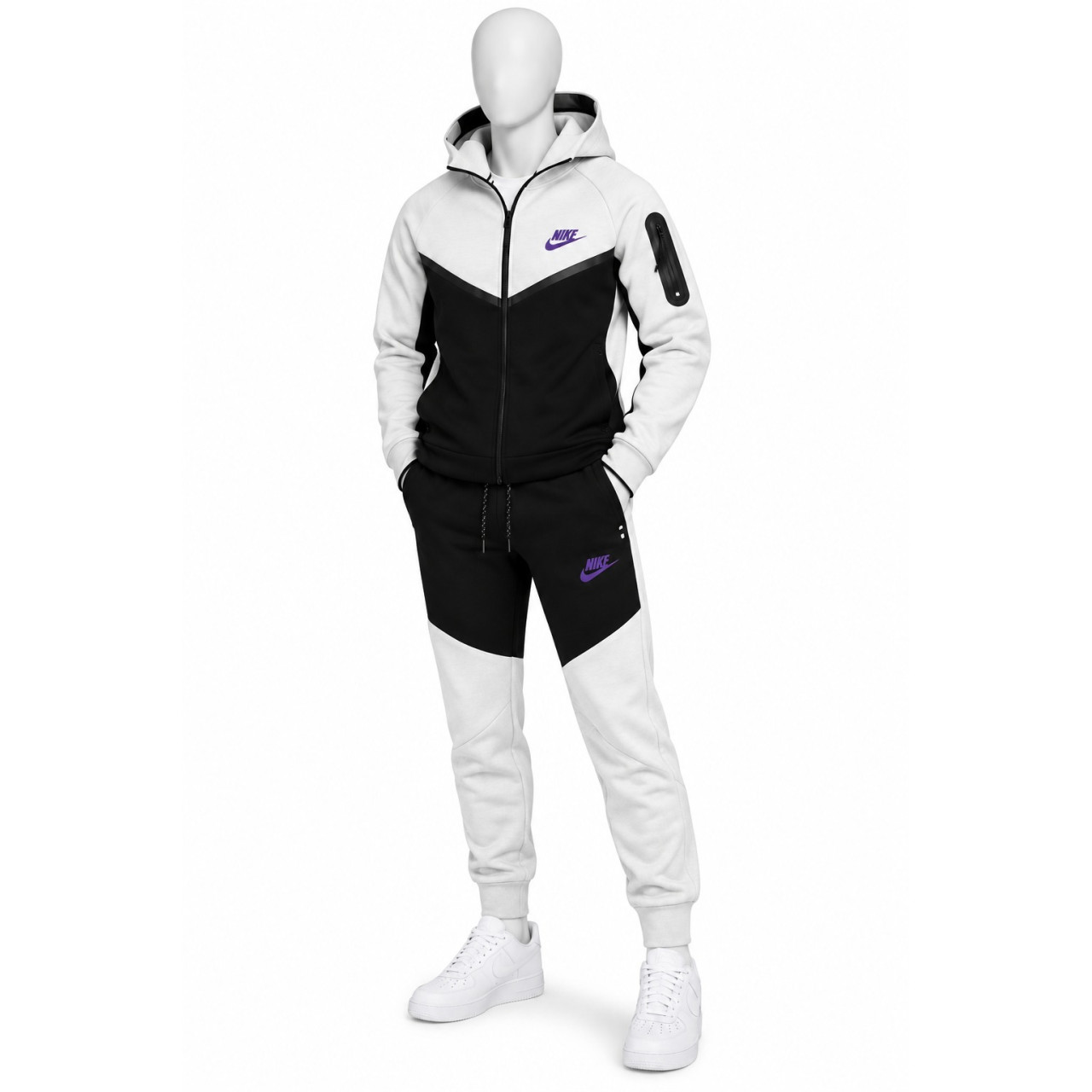  Мъжки спортен екип Nike Tech Fleece сиво черно и лилава емблема