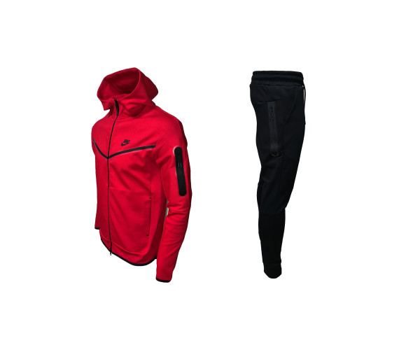 Мъжки спортен екип Nike Tracksuit Tech Fleece Red Black