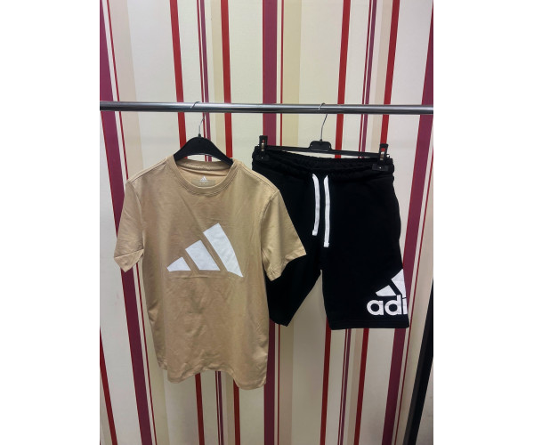 Мъжки спортен къс комплект Adidas Classic Big Logo Shorts + T-shirt Beige Black