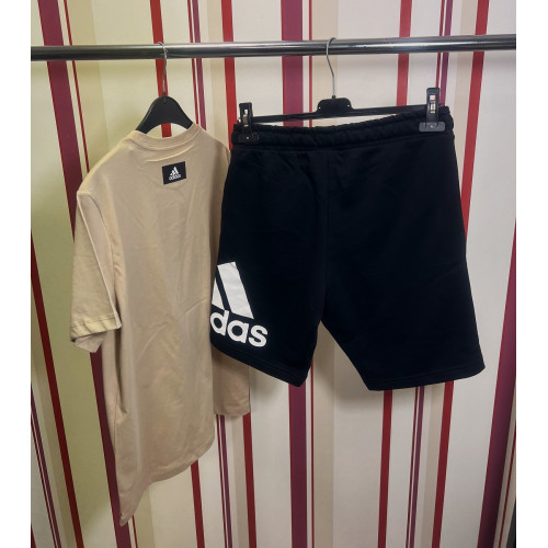 Мъжки спортен къс комплект Adidas Classic Big Logo Shorts + T-shirt Beige Black