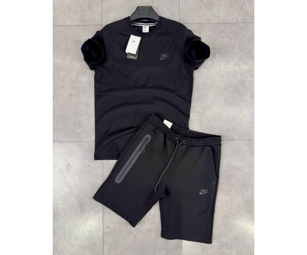 Мъжки спортен къс екип Nike Tech Fleece Shorts+T-shirt Black