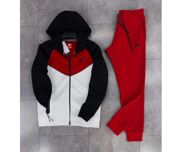  Мъжки спортен екип Nike Tracksuit Tech Fleece Red Black White